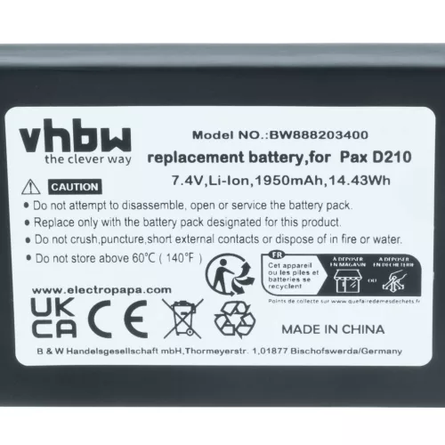 VHBW Akku Pax IS524, IS133 - 1750 mAh 7,4 V Li-Ion