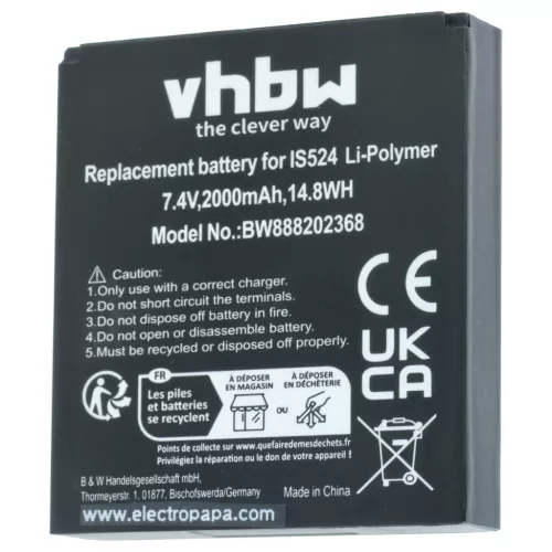 VHBW Battery Pax IS524, IS133 - 2000 mAh 7.4 V Li-polymer