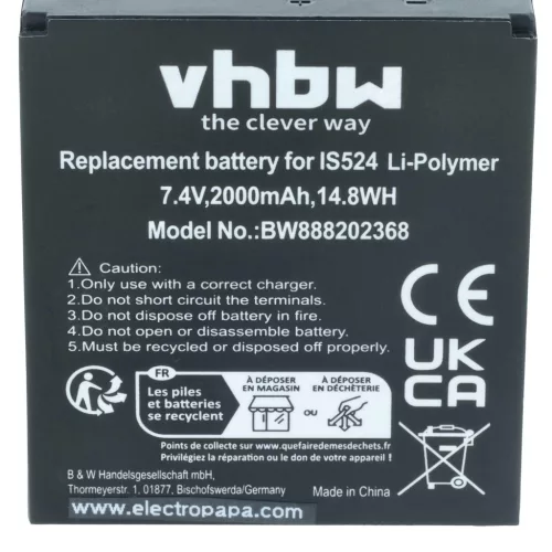 VHBW Battery Pax IS524, IS133 - 2000 mAh 7.4 V Li-polymer