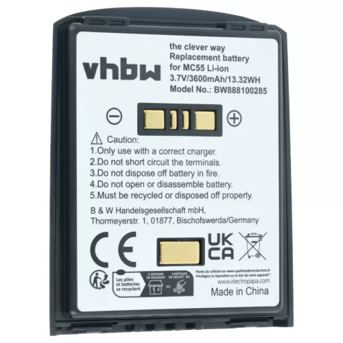 VHBW Mobile computer battery BTRY-MC55EAB02, 82-111094-01, U60493 - 3600 mAh 3.7 V Li-Ion