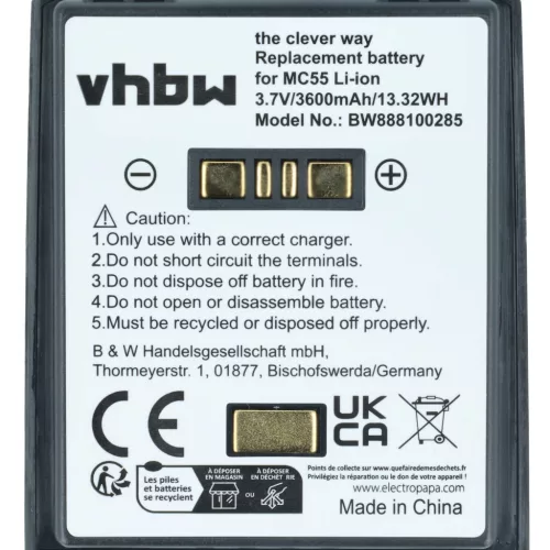 VHBW Mobile computer battery BTRY-MC55EAB02, 82-111094-01, U60493 - 3600 mAh 3.7 V Li-Ion