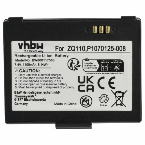 VHBW Akkumulátor Bixolon K409-00007A, PBP-R200 - 1100 mAh 7,4 V Li-Ion