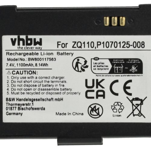VHBW Akkumulátor Bixolon K409-00007A, PBP-R200 - 1100 mAh 7,4 V Li-Ion