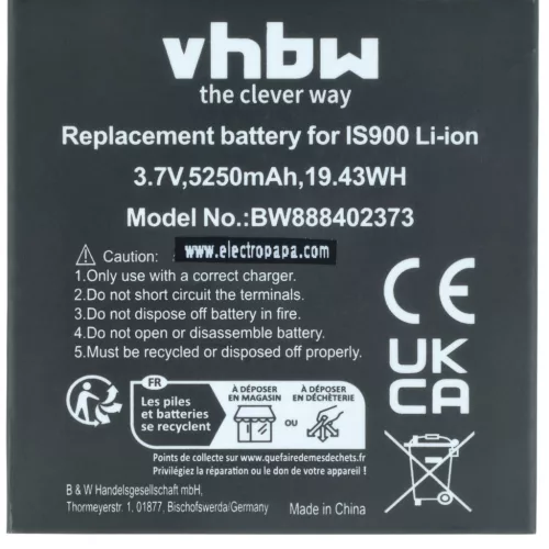 VHBW Card Reader Battery Pax IS900 - 5250 mAh 3.7 V Li-Ion