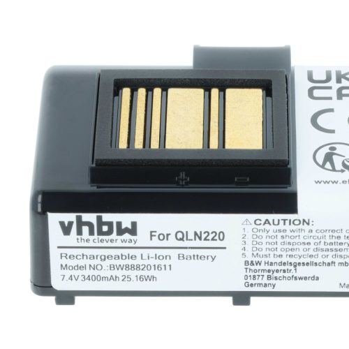 VHBW Printer Battery BTRY-MPP-34MAHC1-01, AT16004, BTRY-MPP-34MA1-01 - 3400 mAh 7.4 V Li-Ion