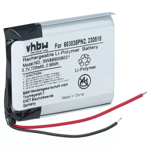 Vezeték nélküli fejhallgató akkumulátor Anker 230518, 653035PN2 helyett - 720 mAh 3.7 V Li-polimer