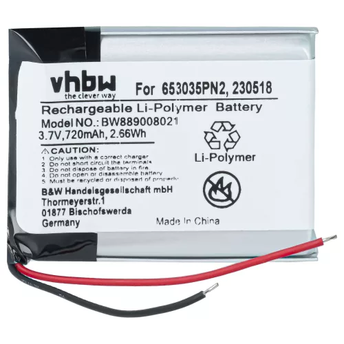Vezeték nélküli fejhallgató akkumulátor Anker 230518, 653035PN2 helyett - 720 mAh 3.7 V Li-polimer
