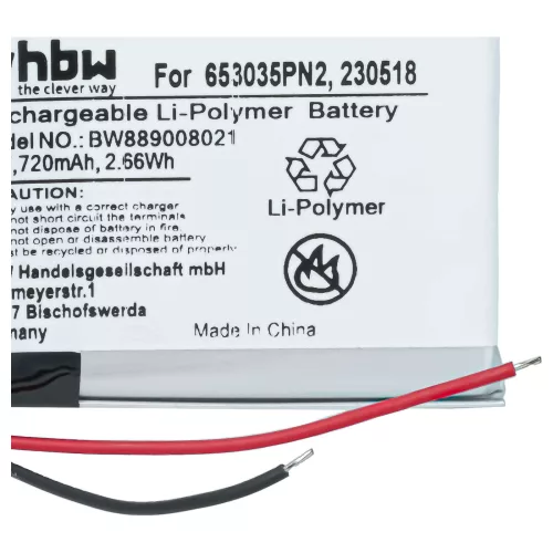 Vezeték nélküli fejhallgató akkumulátor Anker 230518, 653035PN2 helyett - 720 mAh 3.7 V Li-polimer