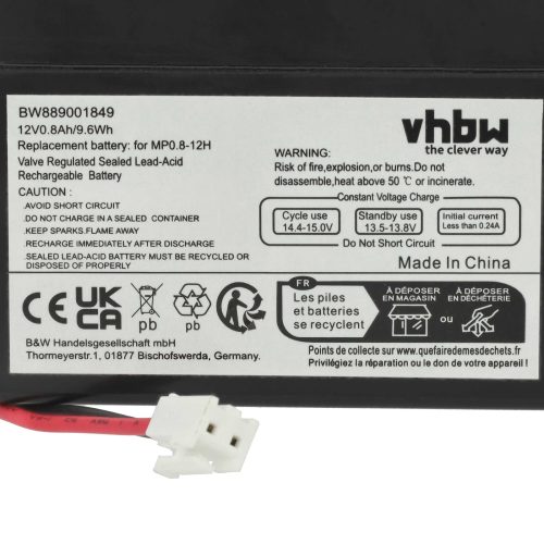 VHBW Universeller Akku MP0.8-12H Ersatz - 800 mAh 12 V AGM