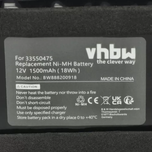 VHBW Sliding Gate Battery Besam 33550475, 550473, 45A020BA00004, 550475 - 1500 mAh 12 V NiMH