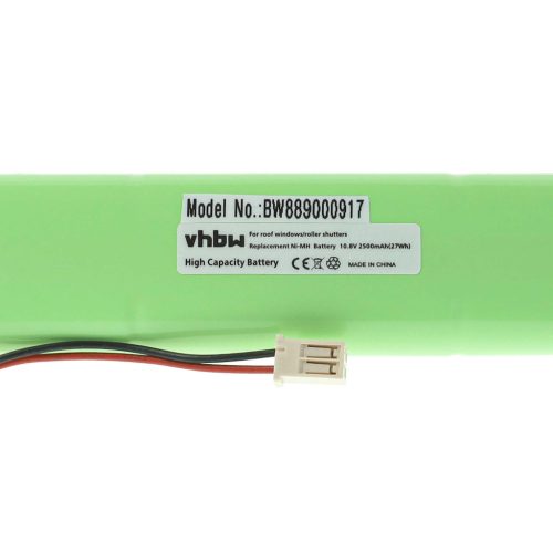 VHBW Roller Shutter Battery Velux 946930, 946933 - 2500 mAh 10.8 V NiMH + cable
