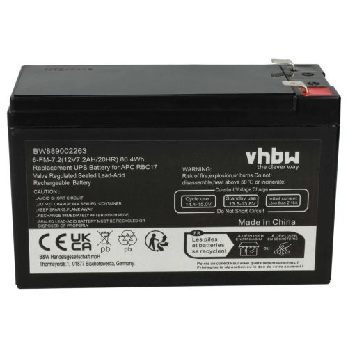 VHBW UPS Akku APC RBC17 - 7200 mAh 12 V AGM