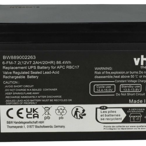VHBW UPS Akku APC RBC17 - 7200 mAh 12 V AGM