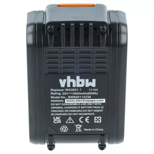 VHBW 2 db Rockwell RW9351.1 / Worx Li-ion akkumulátor – 3000 mAh, 20 V