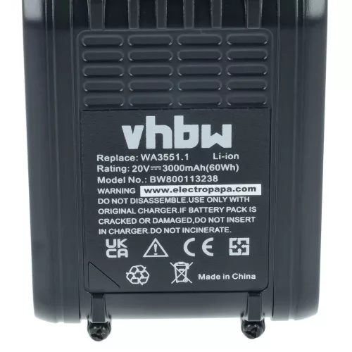 VHBW 2 db Rockwell RW9351.1 / Worx Li-ion akkumulátor – 3000 mAh, 20 V