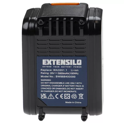 EXTENSILO 2 db Rockwell RW9351.1 csereakkumulátor – 5 Ah, 20 V, Li-ion, fekete/narancssárga