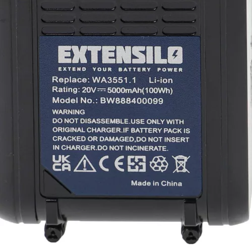 EXTENSILO 2 db Rockwell RW9351.1 csereakkumulátor – 5 Ah, 20 V, Li-ion, fekete/narancssárga