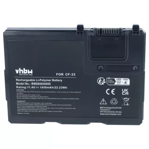 Akkumulátor Panasonic Toughbook CF-33-hoz, helyettesíti CF-VZSU1AW, Li-Polimer, 11.4 V, 1950 mAh