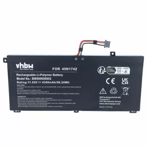 Akkumulátor Lenovo Thinkpad T550-hez és más modellekhez, 45N1740 helyettesítő, Li-Polymer, 11.55 V, 4350 mAh
