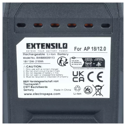 EXTENSILO akkumulátor FLEX AP18/12.0 készülékhez, Li-Ion, 18 V, 12000 mAh