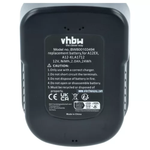 2x Akkumulátor Black & Decker A12, A12-XJ, A12EX, A1712, A12E elektromos szerszámhoz - 2000 mAh, 12 V, NiMH