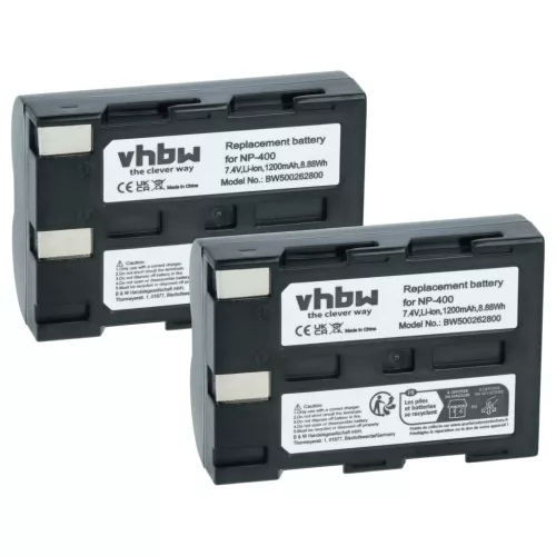 VHBW 2 db NP-400 / BP-21 Li-ion fényképezőgép-akkumulátor – 1200 mAh, 7,2 V