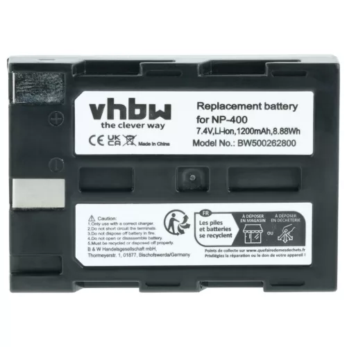 VHBW 2 db NP-400 / BP-21 Li-ion fényképezőgép-akkumulátor – 1200 mAh, 7,2 V