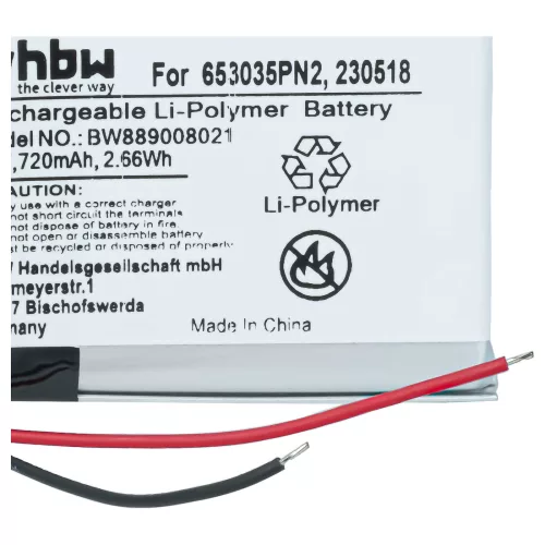 Vezeték nélküli fejhallgató 2x akkumulátor Anker 230518, 653035PN2 helyett - 720 mAh 3.7 V Li-polimer