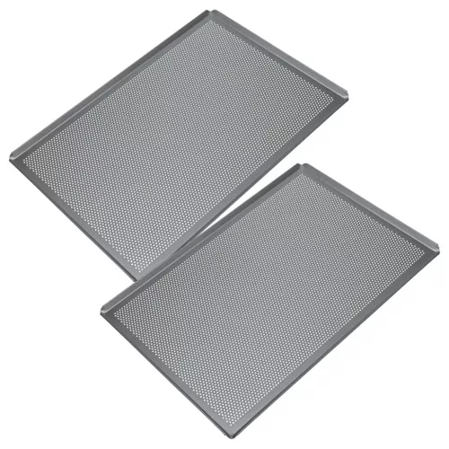 2x Sütőlap Sütőhöz - 60 x 40 x 1 cm Ezüst, Perforált