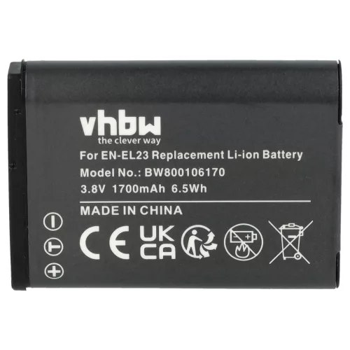 VHBW 2 db Nikon EN-EL23 Li-ion fényképezőgép-akkumulátor – 1700 mAh, 3,8 V