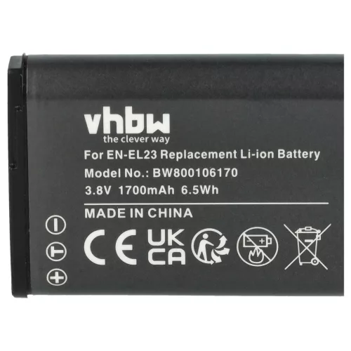 VHBW 2 db Nikon EN-EL23 Li-ion fényképezőgép-akkumulátor – 1700 mAh, 3,8 V