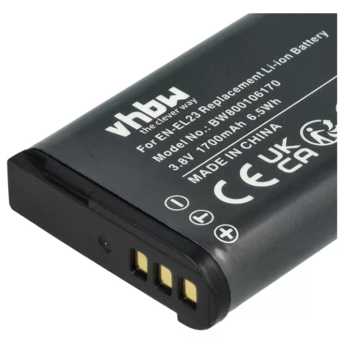 VHBW 2 db Nikon EN-EL23 Li-ion fényképezőgép-akkumulátor – 1700 mAh, 3,8 V