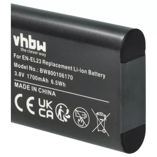VHBW 2 db Nikon EN-EL23 Li-ion fényképezőgép-akkumulátor – 1700 mAh, 3,8 V
