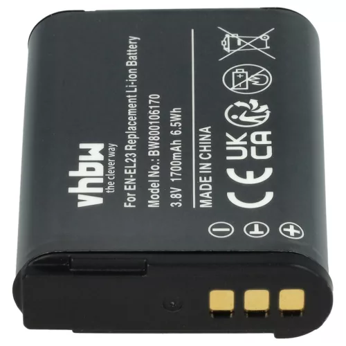 VHBW 2 db Nikon EN-EL23 Li-ion fényképezőgép-akkumulátor – 1700 mAh, 3,8 V