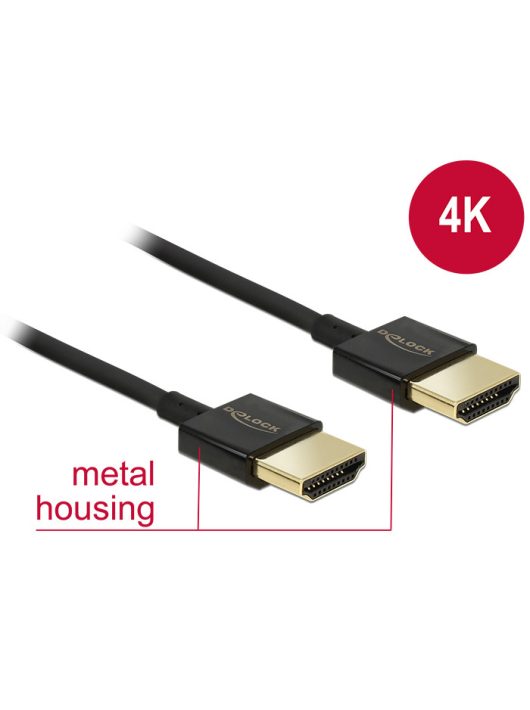 DeLock HDMI male/male összekötő kábel 3D 4K Slim Premium 3m Black