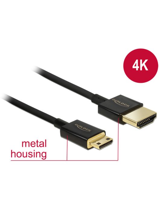 DeLock Cable High Speed HDMI with Ethernet - HDMI-A male > HDMI Mini-C male 3D 4K 2m Slim High Quality Black