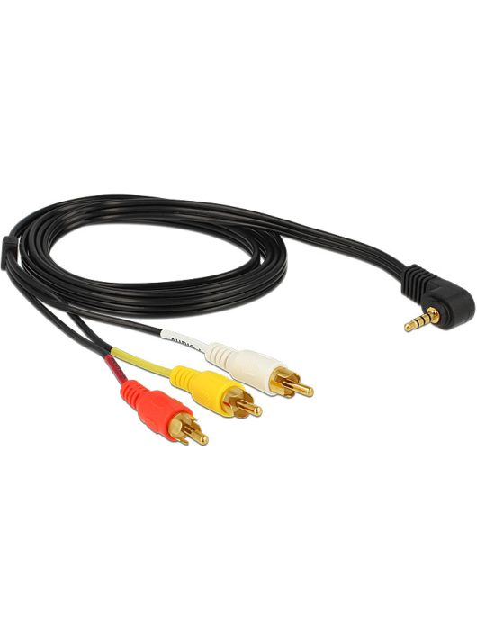 DeLock Cable Stereo jack 3.5mm 4 pin male angled > 3x RCA male 1,5m