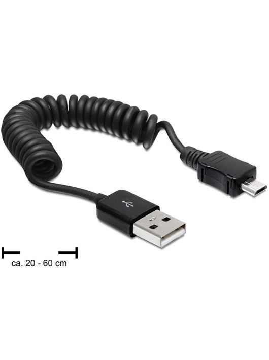 DeLock Cable USB 2.0-A male > USB micro-B male coiled cable 0,6m Black