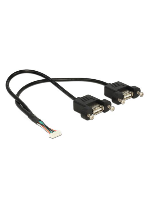 DeLock Cable USB 2.0 pin header female 1.25 mm 8 pin > 2x USB 2.0 Type-A female panel-mount 25cm