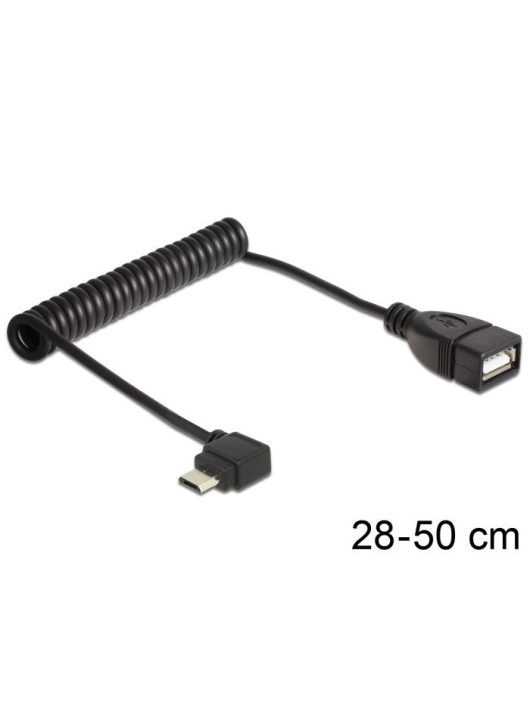 DeLock USB micro-B male angled > USB 2.0-A female OTG coiled Cable Black