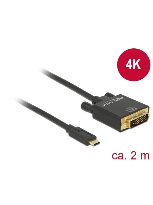 DeLock USB Type-C male > DVI-D (24+1 Single Link) male (DP Alt Mode) 4K 30 Hz 2m Black