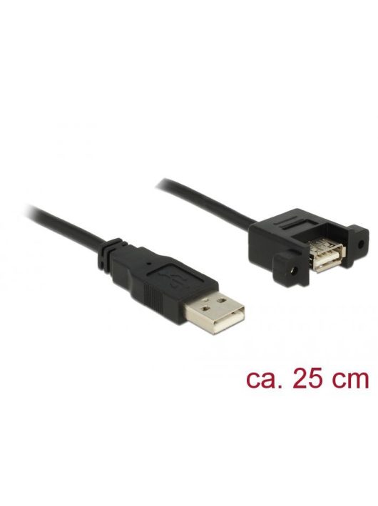 DeLock USB 2.0 Type-A male > USB 2.0 Type-A female panel-mount cable 0,25m Black