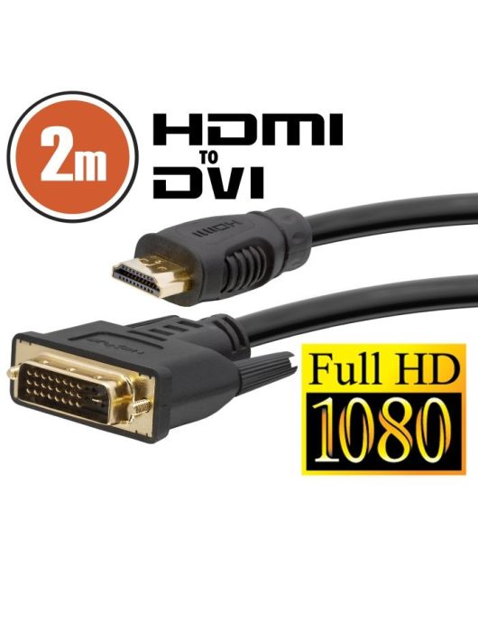 Delight DVI-D (Dual Link) - HDMI kábel 2m Black aranyozott