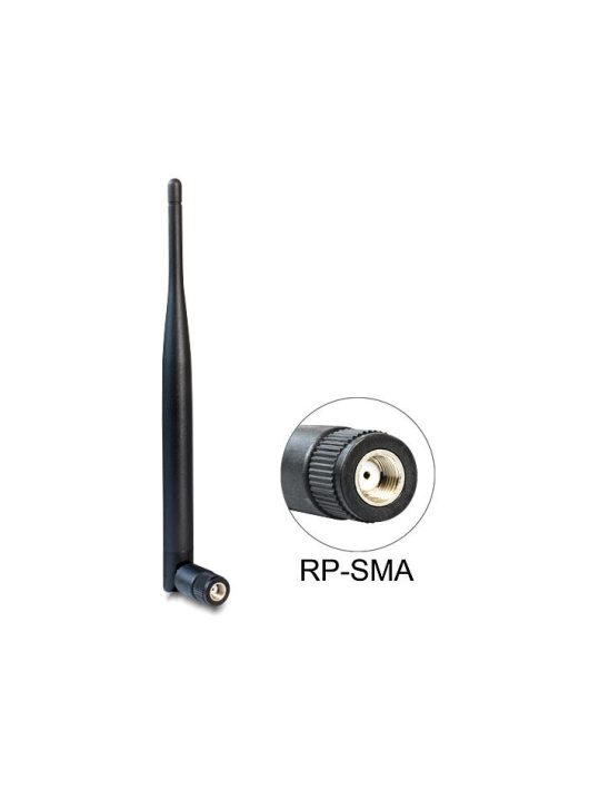 DeLock WLAN 802.11 b/g/n Antenna RP-SMA plug 5 dBi omnidirectional with tilt joint Black