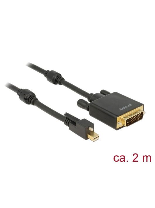 DeLock MiniDisplayPort 1.2 male with screw > DVI-D (24+1 Dual Link) male 4K Active 2m cable Black 