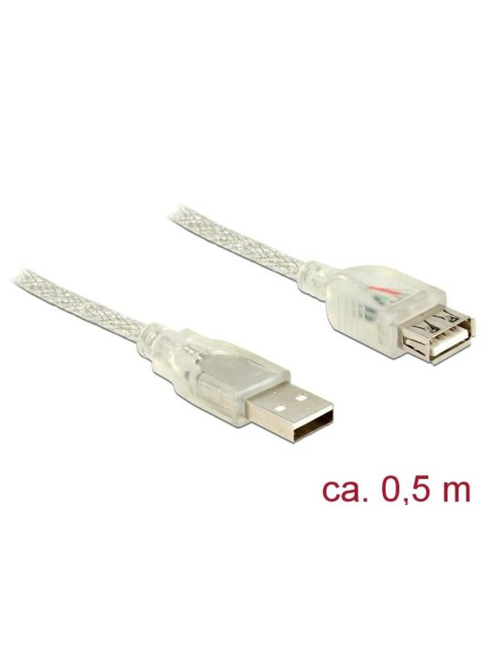 DeLock Extension cable USB 2.0 Type-A male > USB 2.0 Type-A female 0,5m transparent