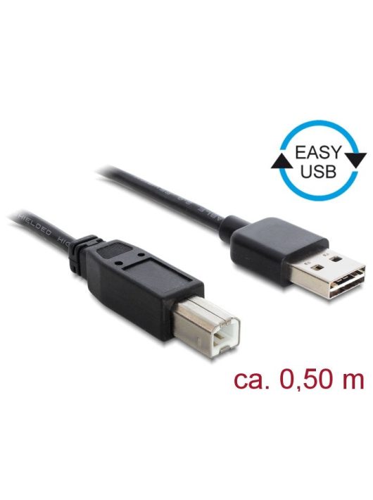 DeLock EASY-USB 2.0 Type-A male > USB 2.0 Type-B male cable 0,5m Black