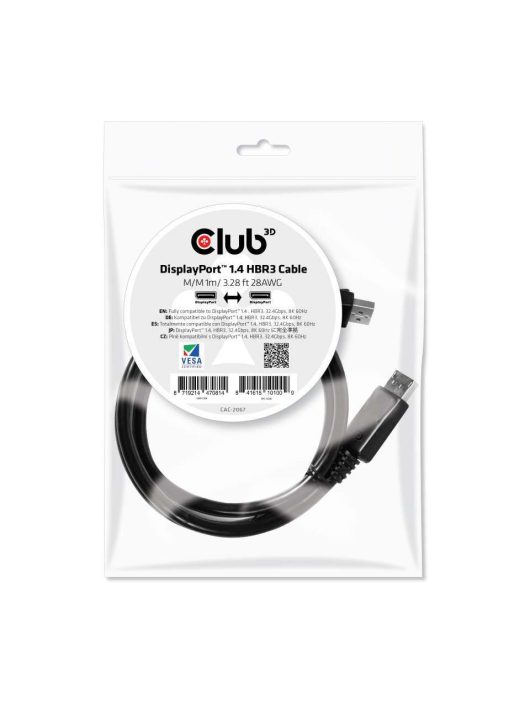 Club3D DisplayPort 1.4 HBR3 8K60Hz kábel M/M 1m