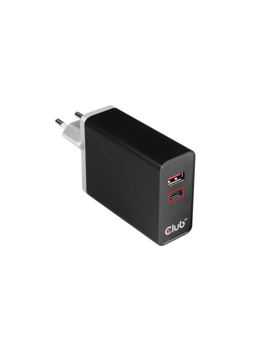 Club3D USB Type A és C Dual Power Charger up to 60W Fekete