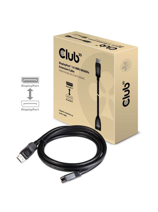 Club3D DisplayPort 1.4 HBR3 Extension Cable 8K60Hz 2m Black